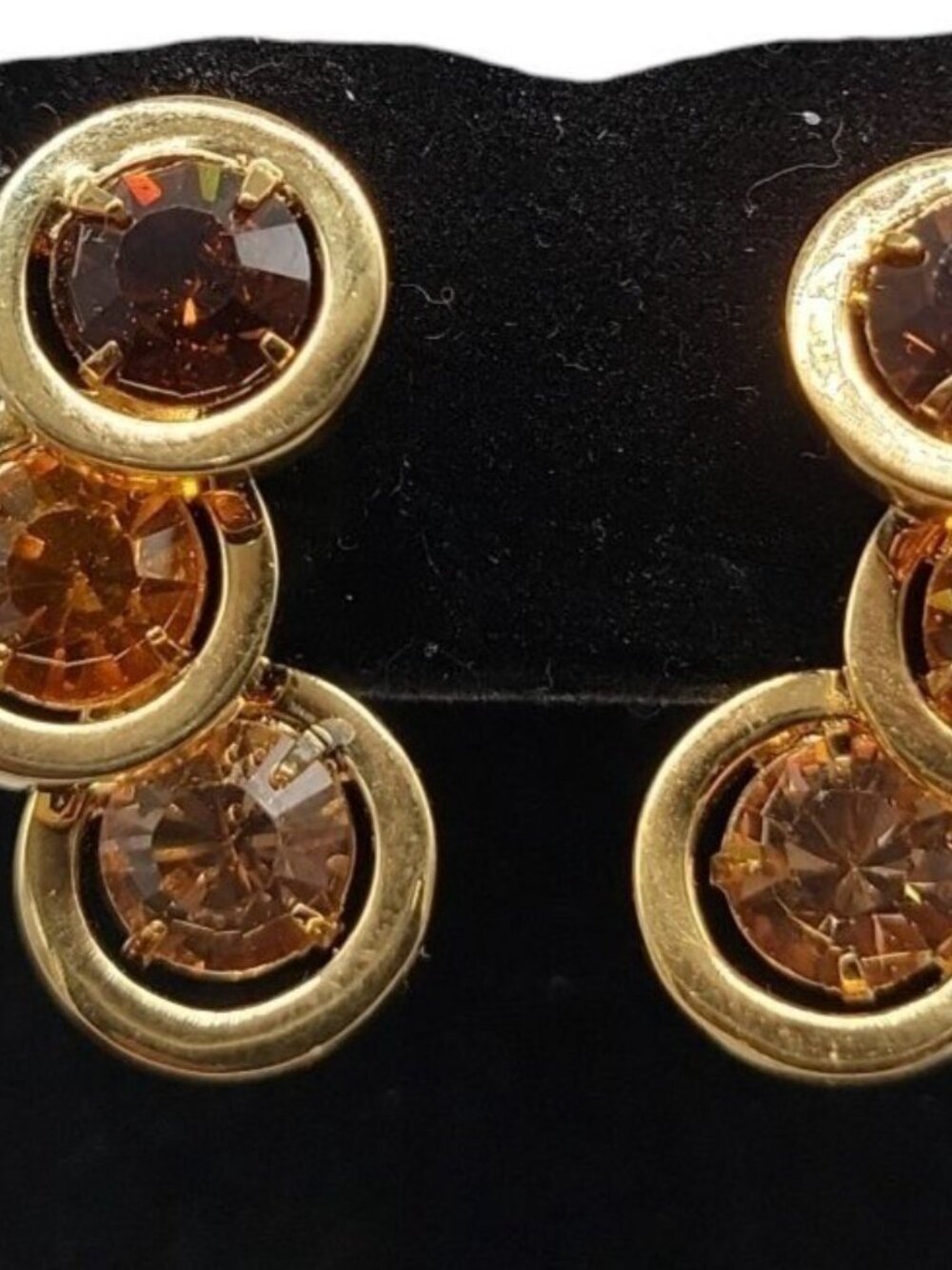 BH China Clip-On Earrings Amber & Brown Rhinestones Vintage Gold Tone - Picture 15 of 16